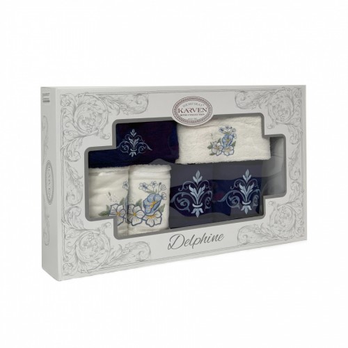 Набор полотенец в коробке Карвен "DAMAKS" махра 30*50(2)/ 50*90(2)/70*140(2) HS1718 т.синий