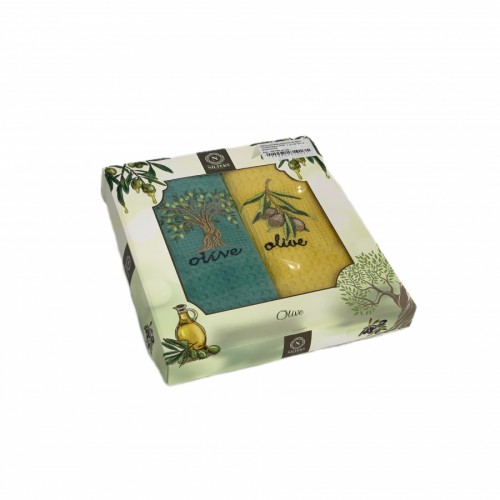 Набор полотенец кухонный NILTEKS "ОЛИВА"вафля 40*60 2 шт.НМ 754 v4 зелен/желтый