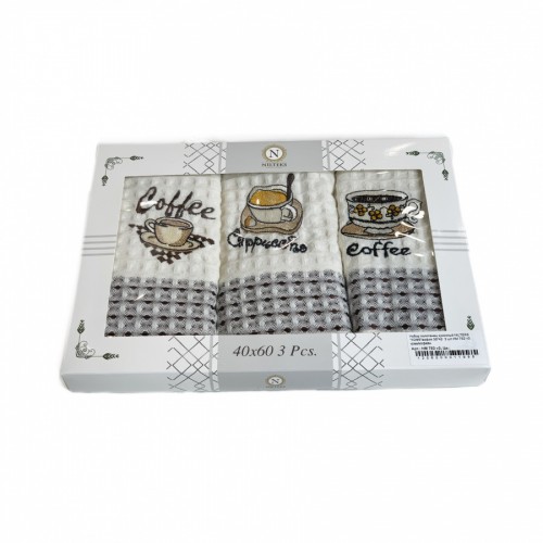 Набор полотенец кухонный NILTEKS "КОФЕ"вафля 35*45 3 шт.НМ 752 v2 крем/кофейн