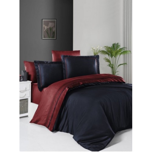 Постельное белье (Сатин де люкс) евро (Serenity NavyBlue/darkRed)