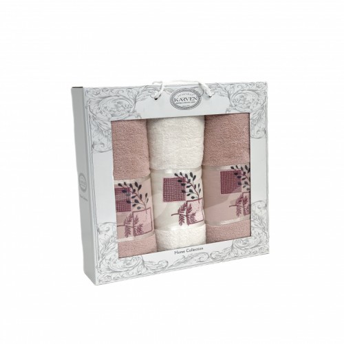 Набор полотенец Карвен "KARELI CICEK" махра 50*90(2)/70*140 HS1635 v8 крем/пудра (Акция)