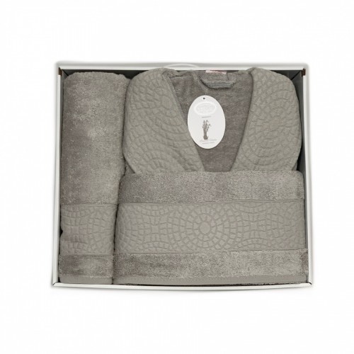 Халат Karven JAGARLI (унисекс) c полотенцами бамбук 50*90(1)/70*140(1) B 1117 gri/серо-бежевый