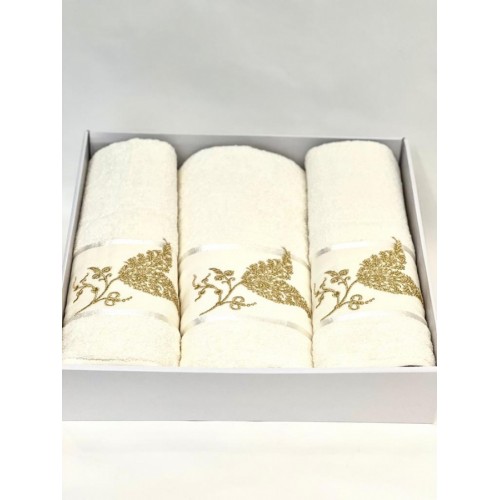 Набор полотенец Карвен "ALTIN YAPRAK"махра 50*90(2)/70*140 HS 1631 v1 кремовый