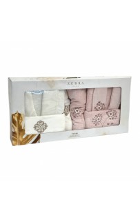 Халат Zebra "FLORA" (муж.+жен.)с полотенцами 50*90(2)/70*140(2) бамбук В 1102 крем/пудра (Акция)