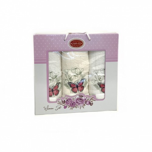 Набор полотенец Карвен "KELEBEK" махра 50*90(2)/70*140 HS 1659 v 11 крем/белый