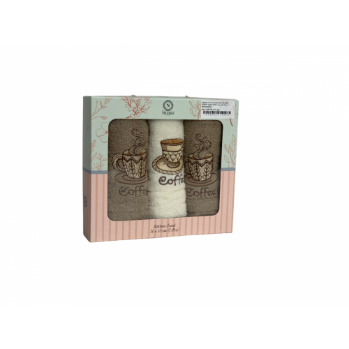 Набор полотенец кухонный NILTEKS "КОФЕ" махра 30*50 3 шт.НМ 744 v11 беж/крем/беж