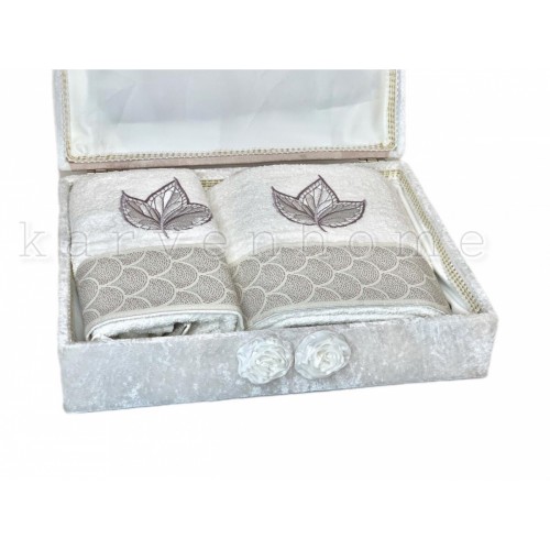 Набор полотенец Rebeka "FRANSIZ" махра 50*90/70*140 сундук HS1480 (V-8) серый (Акция)