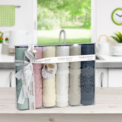 Кухонный набор полотенец Карвен "UCGEN MINE" махра в коробке 30*50 6 шт. HM 678 (V-8)