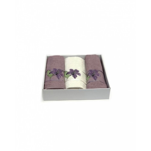 Набор полотенец Карвен "ZAMBAK"махра 50*90(2)/70*140 HS 1627 v5 крем/лиловый