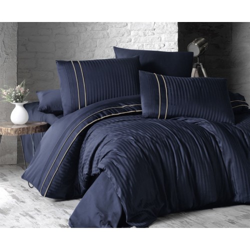 Постельное белье (Сатин де люкс) евро (Stripe Style Navy Blue)