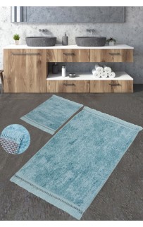 Набор ковриков для ванной Карвен BUKET SACAKLI/софт жаккард с бахрамой KV 416 mavi/синий