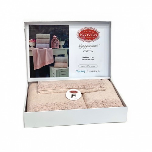 Набор полотенец Карвен " KOZA" махра 50*90/70*140/30*50 HS 1686v5 somon/персик(акция)