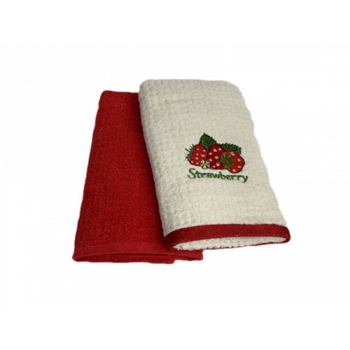 Набор полотенец кухонный Karven "КЛУБНИКА" махра 40*60 2 шт.НМ 774 v1 крем/красный
