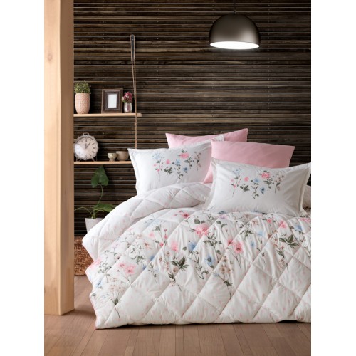 Комплект KARVEN (покрывало стеганное с принтом) хлопок евро 3 пр (260*240 / 50*70) Y 924 PALITRA Pudra (Акция)