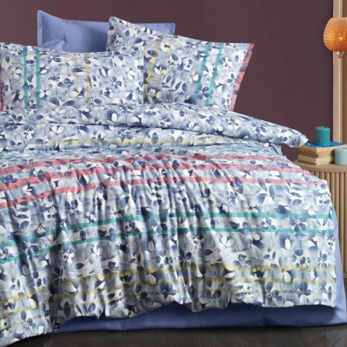 Постельное белье "Sarev Bazaar" ранфорс в пвх евро FLODYA v3 Mavi (Акция)