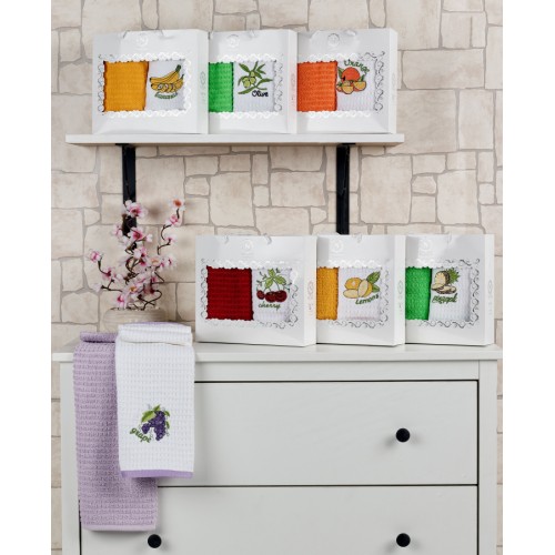 Набор полотенец кухонный Karven "АНАНАС" махра 40*60 2 шт.НМ 743 v1 крем/зеленый