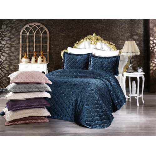 Комплект KARVEN "MIA" (Покрывало+ наволочки) 250*260/60*80(2) велюр евро Y 897 бежевый (Акция)