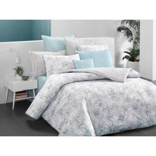 Постельное белье "Sarev"ранфорс евро "FLORANSA" v3/бирюзовый