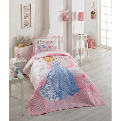 Комплект KARVEN (покрывало детское с принтом стеганное) хлопок 1.5сп 2 пр (180*240 / 50*70) VANESSA v1 Pembe (Акция)
