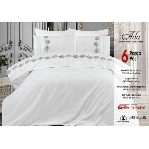 Постельное белье BATUNUR "ADA" акфил с вышивкой евро N270 v1 крем/лиловый