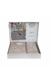 Набор полотенец Карвен "FLOWERS"гипюр с кружевом,бамбук 50*90/70*140 HS1716 v3 pudra/пудровый