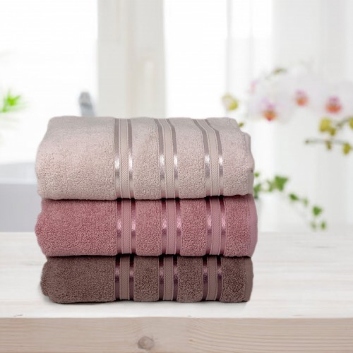 Набор полотенец Карвен Micro Deluх 70*140 3шт. махра HS 1011 v8 pembe/g.kurusu/t.g.kurusu