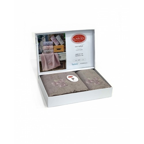 Набор полотенец Карвен " ROSE" махра 50*90/70*140 HS 1683v3 kahve/т.бежевый