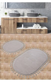 Набор ковриков для ванной Карвен POST DOKUMA OVAL SACAKLI/мех с бахрамой 50*60-60*100 KV 413 bej/бежевый