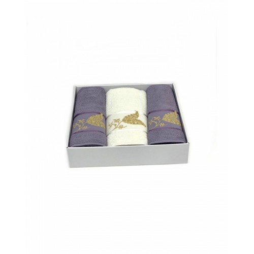 Набор полотенец Карвен "ALTIN YAPRAK"махра 50*90(2)/70*140 HS 1631 v8 крем/сиреневый