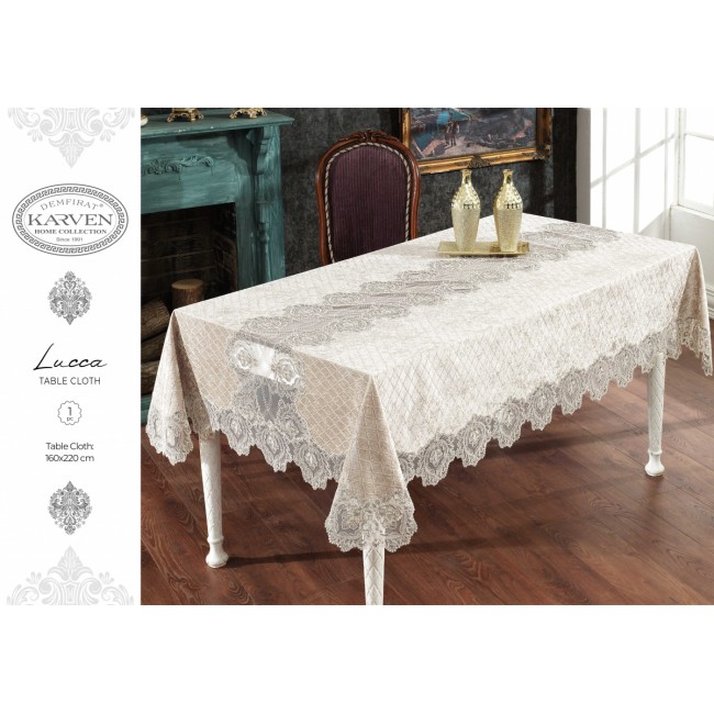 Скатерть Карвен "LUCCA"160*300 велюр с кружевом M 791 cappuccino/капучино