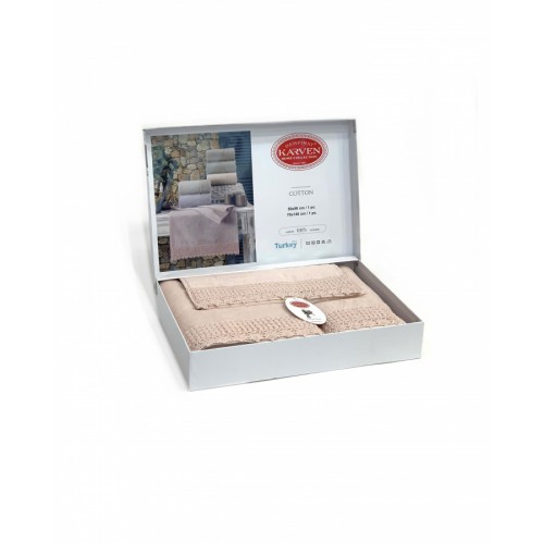 Набор полотенец Карвен " QUEEN" махра 50*90/70*140/30*50 HS 1673v2 somon/персик(акция)