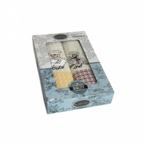 Набор полотенец кухонный Karven "ПОВАРА" вафля 50*70 2 шт.НМ 750 v17 крем/желт/бордо