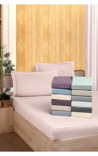 Простынь Карвен Stripe Satin на резинке+наволочка 100*200 +33см/ 50*70(1)+5см сатин tas/песочный (Акция)