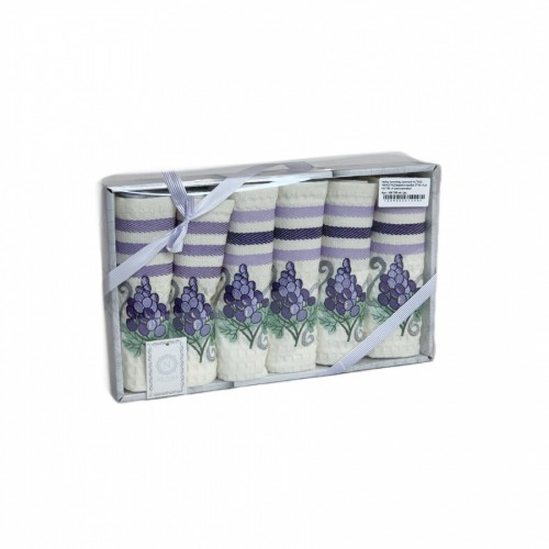 Набор полотенец кухонный NILTEKS "ВИНОГРАД"вафля в коробке 35*45 6 шт. НМ 766 v4 крем/сиреневый