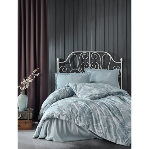 Постельное белье "Карвен" ранфорс евро Natur Turkuaz v-1