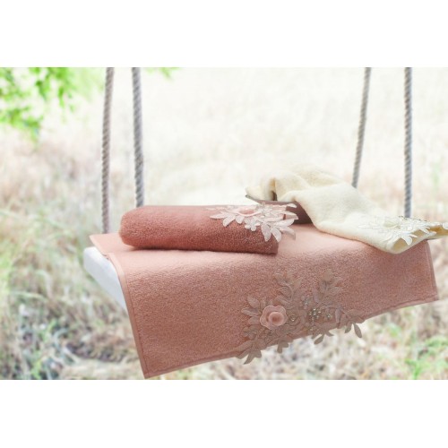 Набор полотенец кухонный Карвен "APLIKLI INCILI"аппликация 3D с бусинами 30*50 6шт. махра в коробке НМ 516 (v-1)