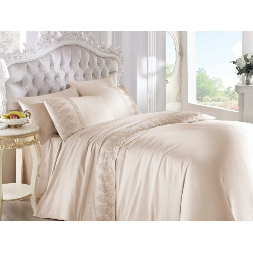 Постельное белье "ANGEL" сатин с франц.кружевом евро N291