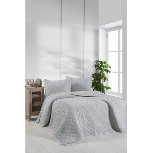 Комплект KARVEN "MUSLIN BAKLAVA" (покрывало+наволочка) хлопок 1.5 спальн.Y836-baklava-V4 gri/серый (Акция)