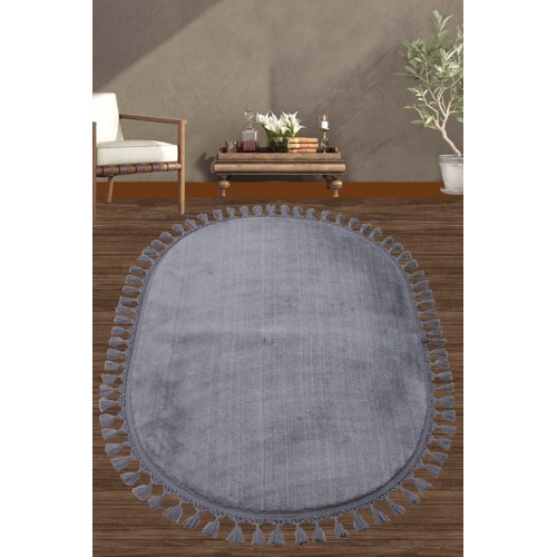 Ковер Карвен POST DOKUMA OVAL SACAKLI/мех с бахрамой 80*120 KV 028 antrasit/антрацит