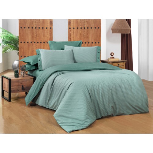 Постельное белье "Sarev"сатин 1,5 спальн. N311 NEW FANCY STRIPE v13/K.Yesil