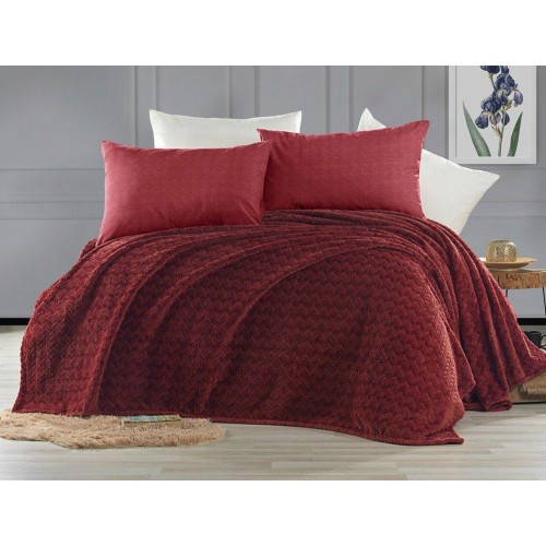 Плед KARVEN Super Soft "BENZIA" 160*220 п/э 1.5 спальный Р 943 бордовый (Акция)