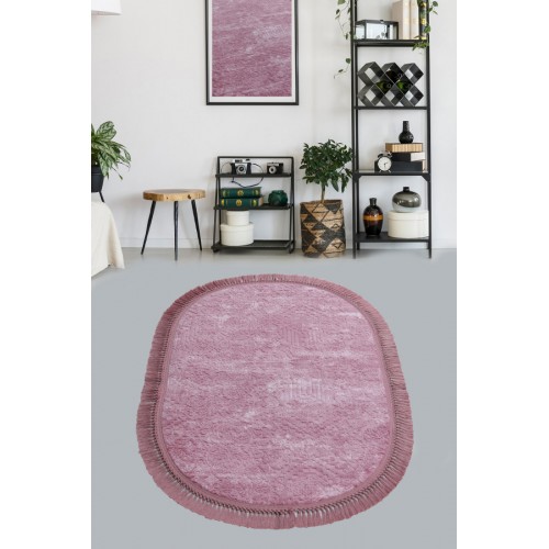 Ковер Карвен BUKET SACAKLI OVAL/софт жаккард с бахрамой 80*120 KV 025 pudra/пудровый