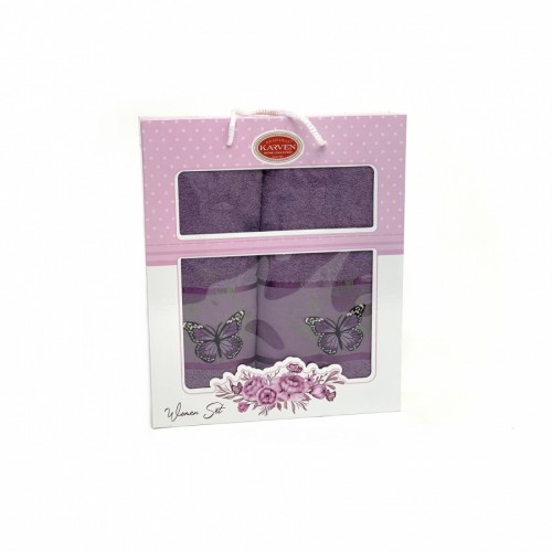 Набор полотенец Карвен "KELEBEK" махра 50*90/70*140 HS 1658 v5 т.лиловый (Акция)