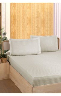 Простынь Карвен Stripe Satin на резинке+наволочки 160*200 +33см/ 50*70(2)+5см сатин sampanya/бежевый (Акция)