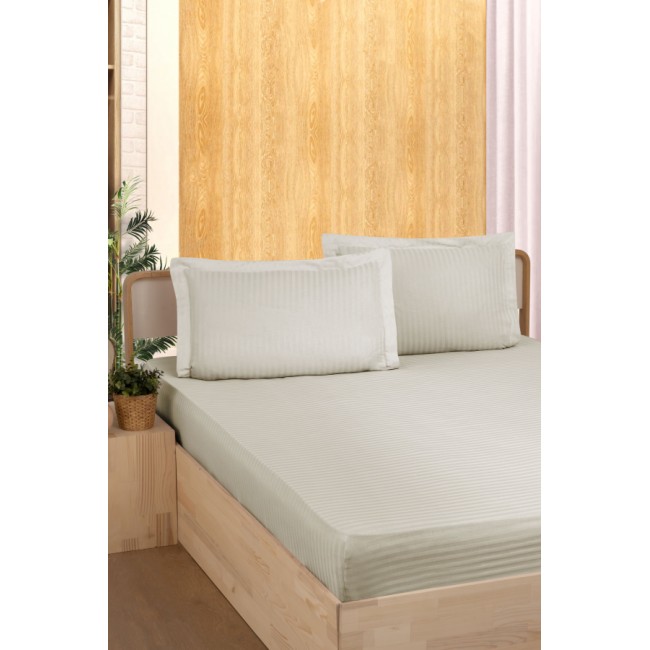Простынь Карвен Stripe Satin на резинке+наволочки 160*200 +33см/ 50*70(2)+5см сатин sampanya/бежевый (Акция)