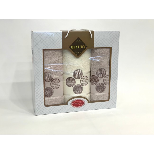 Набор полотенец Карвен "DORT DAIRE" махра 50*90(2)/70*140 HS 1643 v-5 крем/серый (Акция)