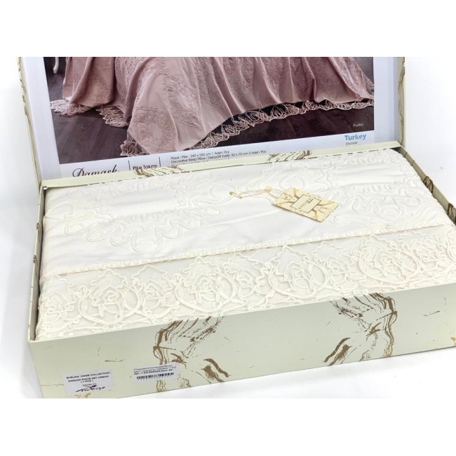 Комплект EVELINA (Покрывало+постельное белье) евро 7 предметов "DAMASK" Y 818 крем