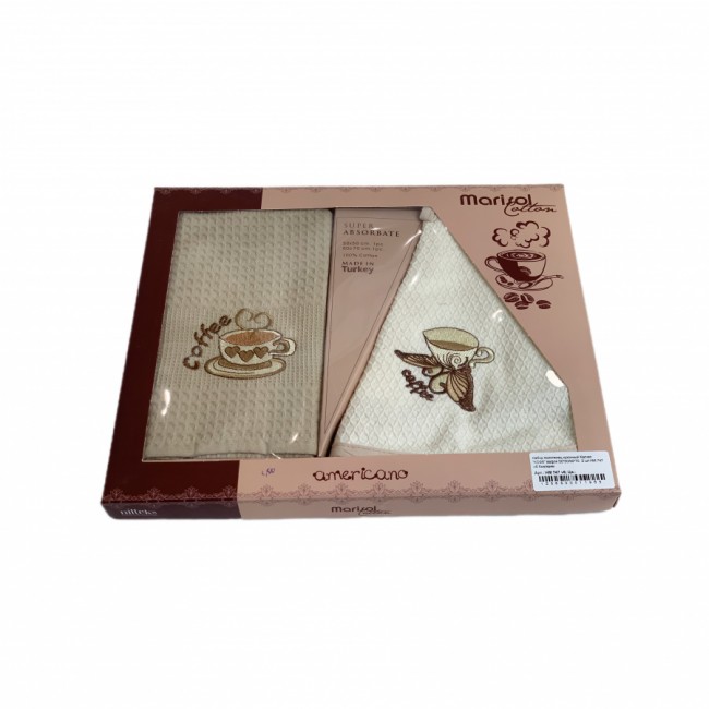 Набор полотенец кухонный Karven "КОФЕ" вафля 50*50/50*70 2 шт.НМ 747 v6 беж/крем