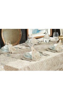 Скатерть Карвен "DATE"160*260 с салфетками велюр с кружевом 25 предметов M 792 cappuccino/капучино