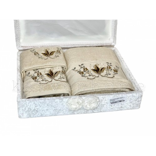 Набор полотенец Rebeka "FRANSIZ" махра 50*90/70*140/30*50 сундук HS1711 (V-1) бежевый